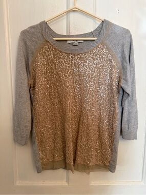 Sequined Front Grey & Gold Women's Sweater